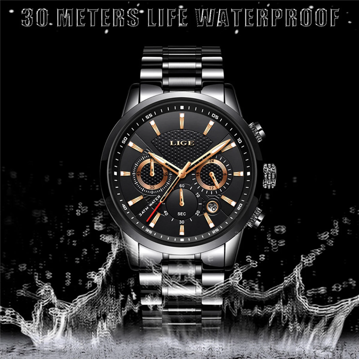 LIGE Mens Watches Top Luxury Brand Business Quartz Watch Men Military Sports Waterproof Dress Wristwatch Black Relogio Masculino - Image 5