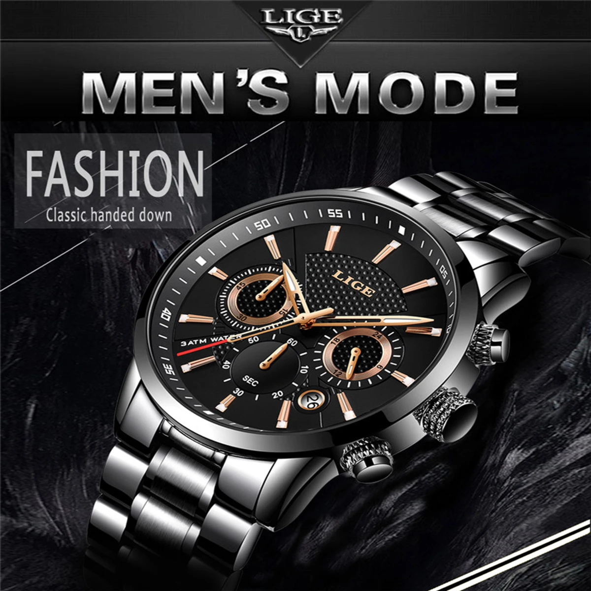 LIGE Mens Watches Top Luxury Brand Business Quartz Watch Men Military Sports Waterproof Dress Wristwatch Black Relogio Masculino - Image 6