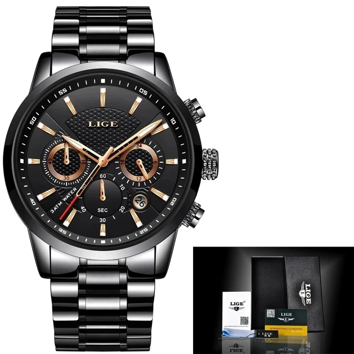 LIGE Mens Watches Top Luxury Brand Business Quartz Watch Men Military Sports Waterproof Dress Wristwatch Black Relogio Masculino - Image 3