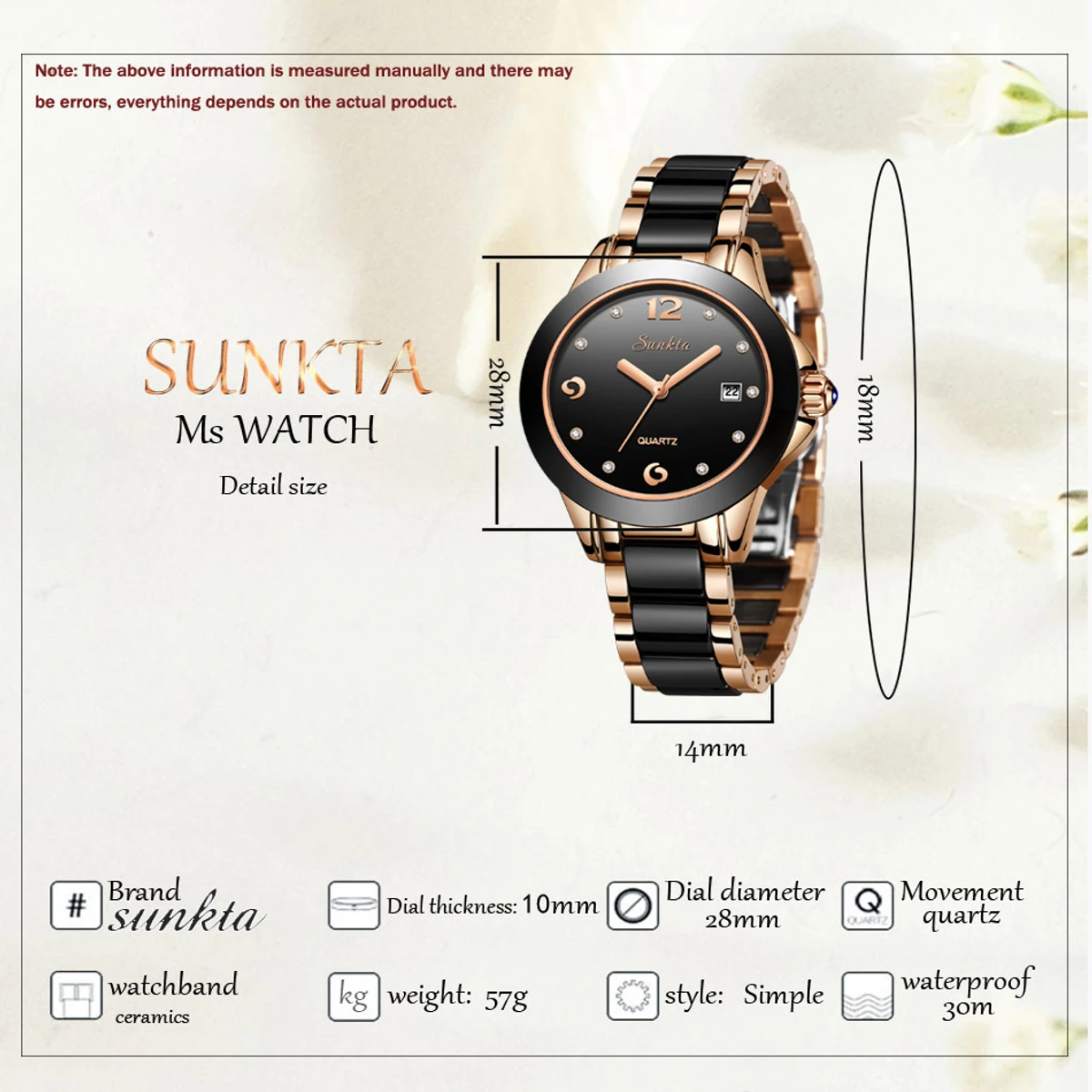 SUNKTA Women Watch Top Brand Luxury Quartz Watches 30M Waterproof Watch For Women Fashio Ladies Bracelet Ceramics Wristwatch New - Image 5