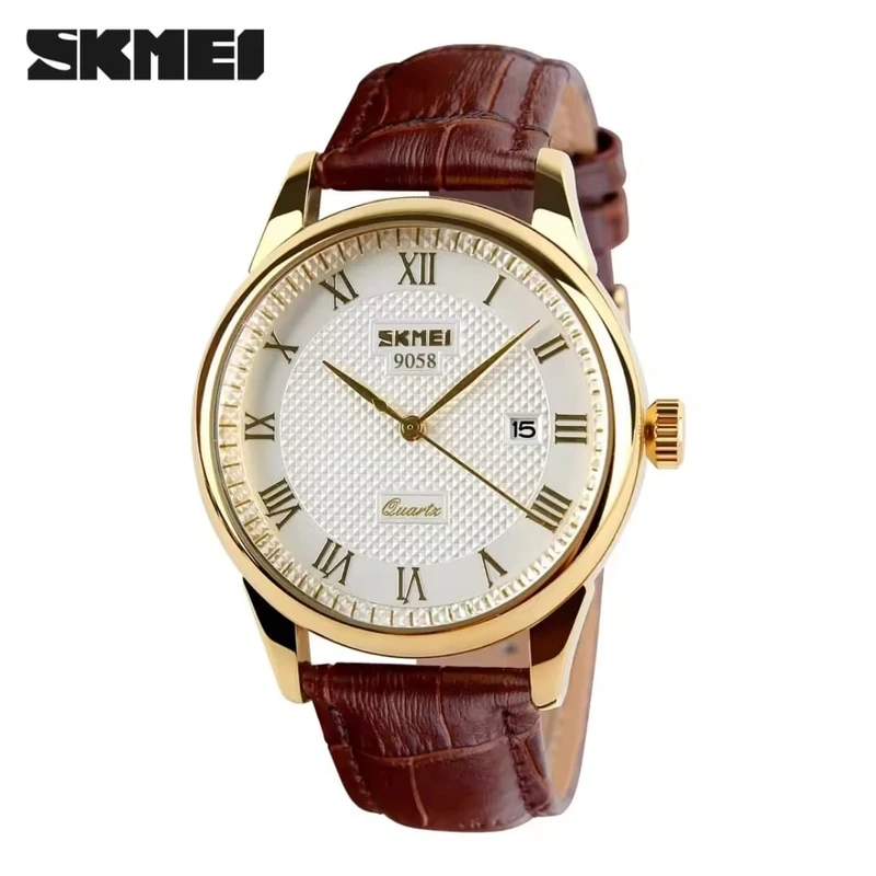 SKMEI 9058 Brand Lovers Quartz Watch Love Witness Time Watches Men Fashion Casual Leather Strap Waterproof Wristwatches