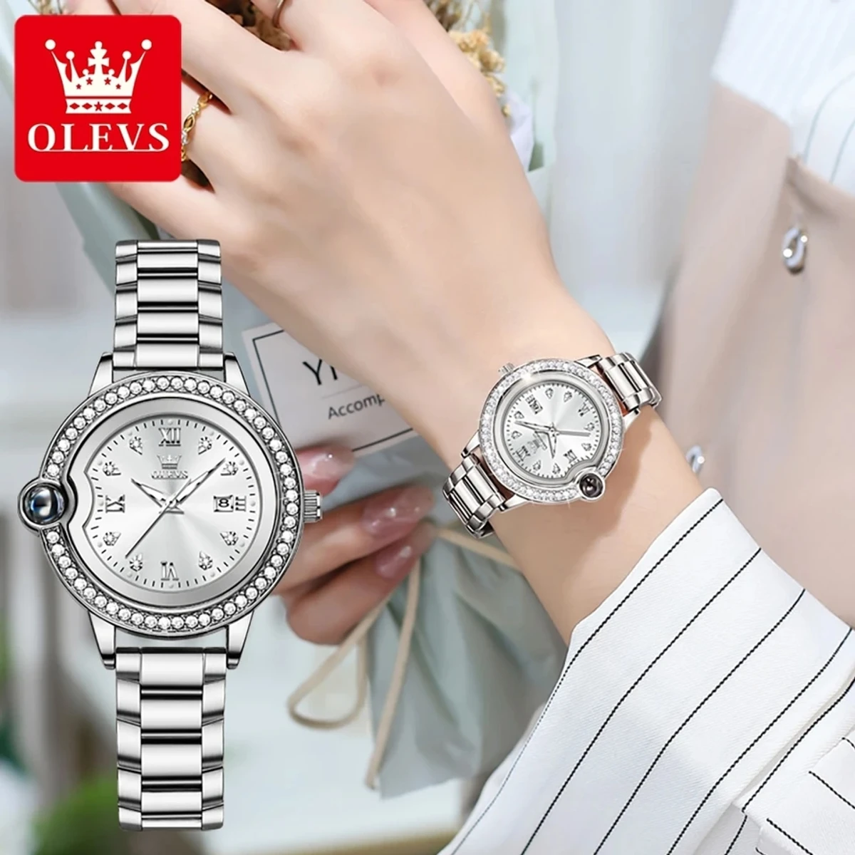 OLEVS 5588 New Elegant Women's Watches Waterproof Calendar Luxury Quartz Watch For Women Diamond Love Dial Ladies Hand Clock