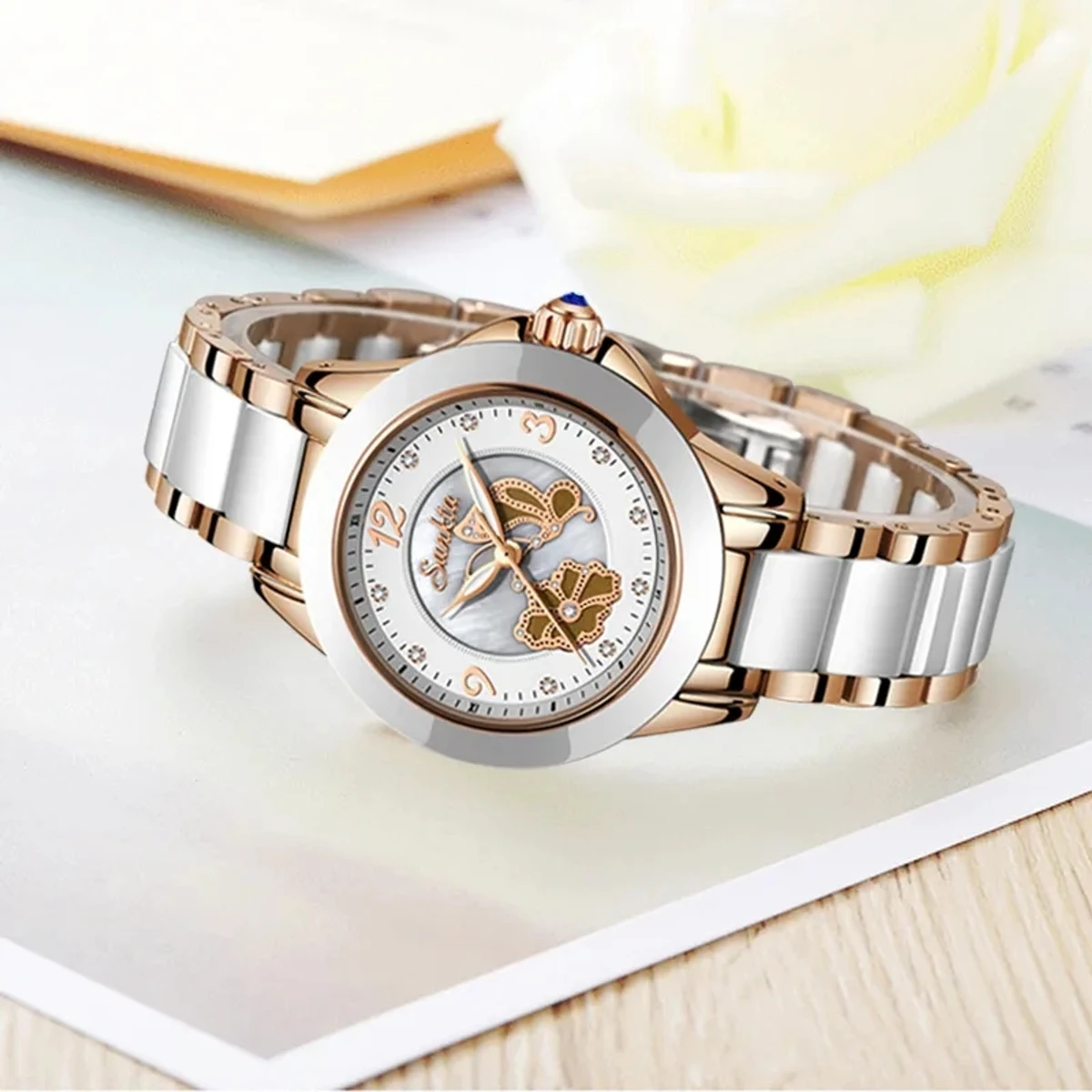 SUNKTA Ceramics Watch Women Quartz Watches Ladies Top Brand Luxury Female Wrist Watch Girl Clock Wife gift Zegarek Damski+Box - Image 3