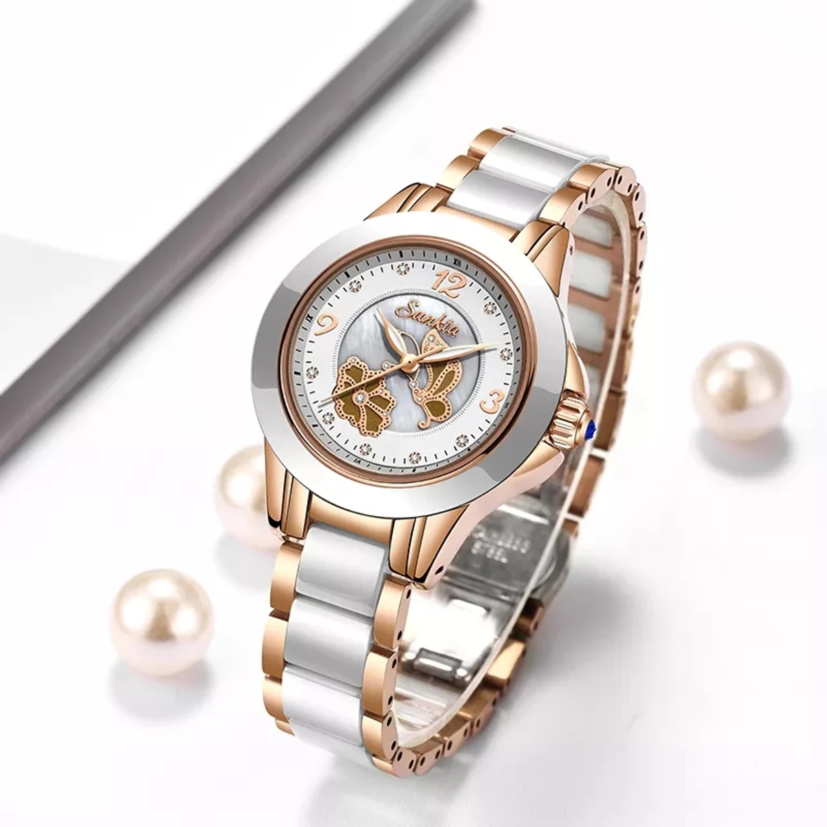 SUNKTA Ceramics Watch Women Quartz Watches Ladies Top Brand Luxury Female Wrist Watch Girl Clock Wife gift Zegarek Damski+Box