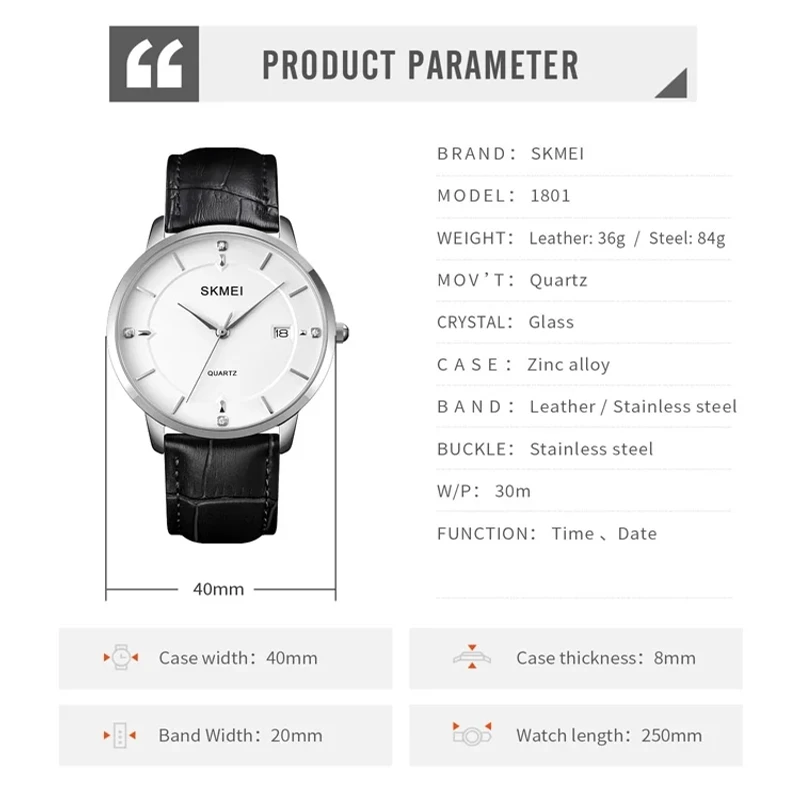 Skmei Simple Men's Watch Men's Business Calendar Waterproof Quartz Leather Belt Watch - Image 4