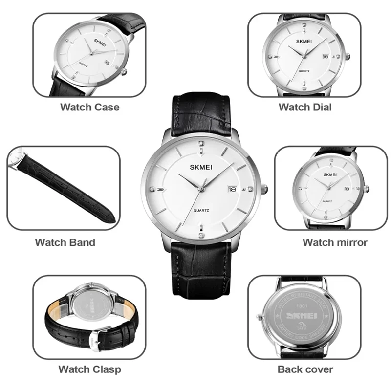 Skmei Simple Men's Watch Men's Business Calendar Waterproof Quartz Leather Belt Watch - Image 3