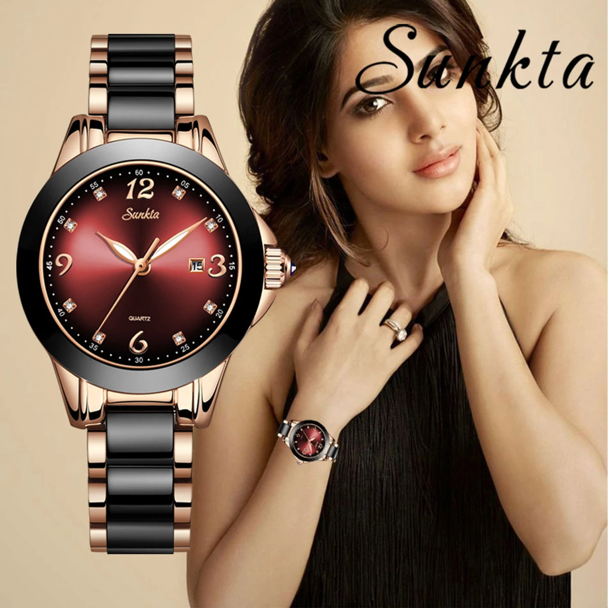 SUNKTA Women Watches Luxury Brand Watch Bracelet Waterproof Diamond Ladies Wrist Watches For Women Quartz Clock Relogio Feminino