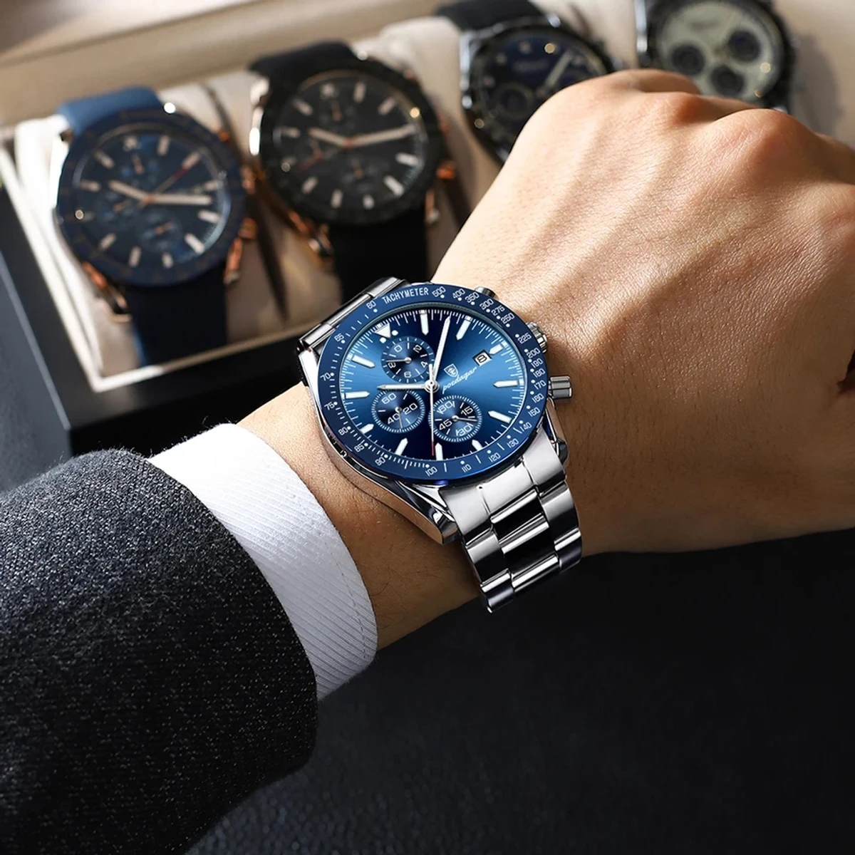 POEDAGAR Luxury Men Chronograph Watch High Quality Fashion Waterproof Date Stainless Steel Quartz Watch Man Relogio Masculino