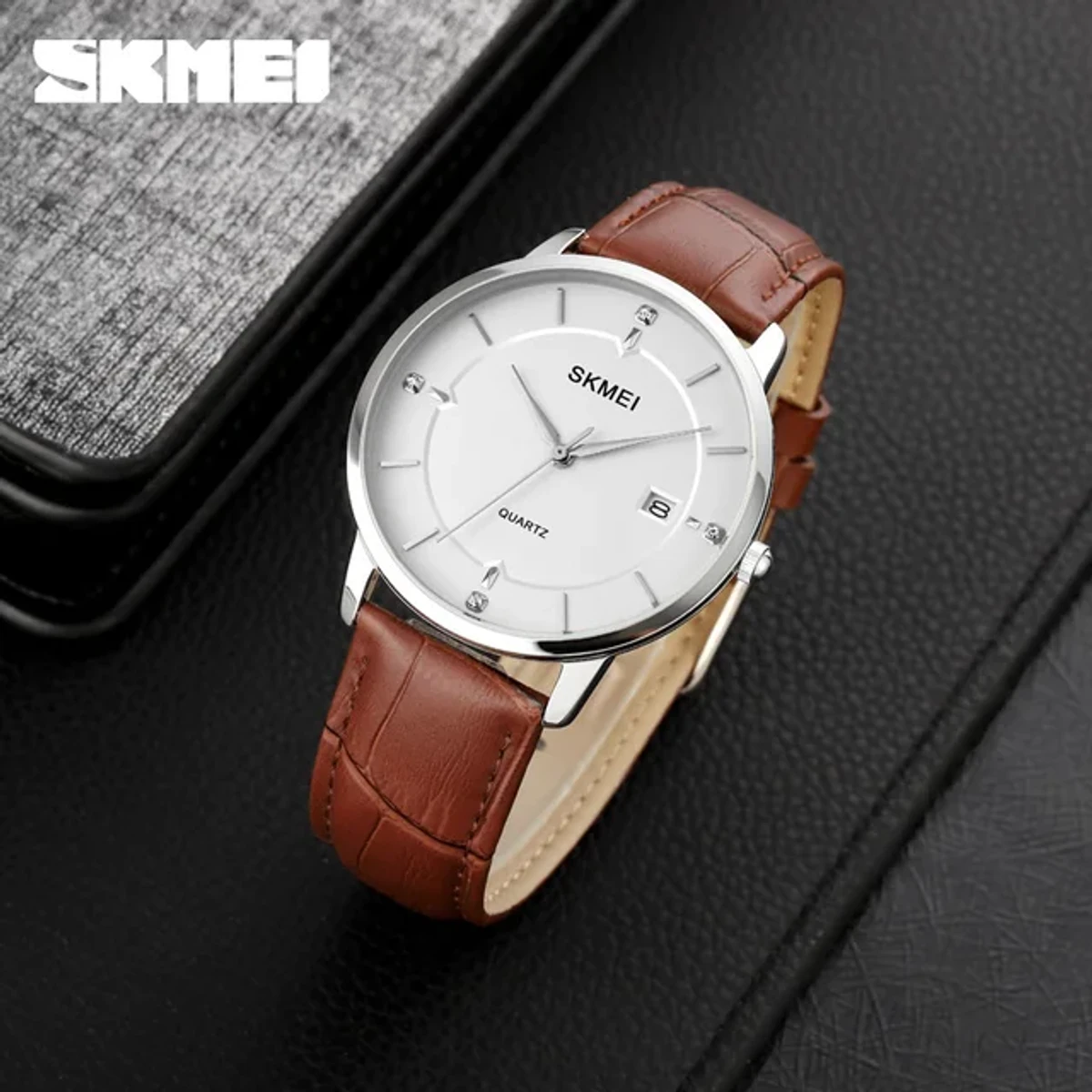 Skmei Simple Men's Watch Men's Business Calendar Waterproof Quartz Leather Belt Watch - Image 3