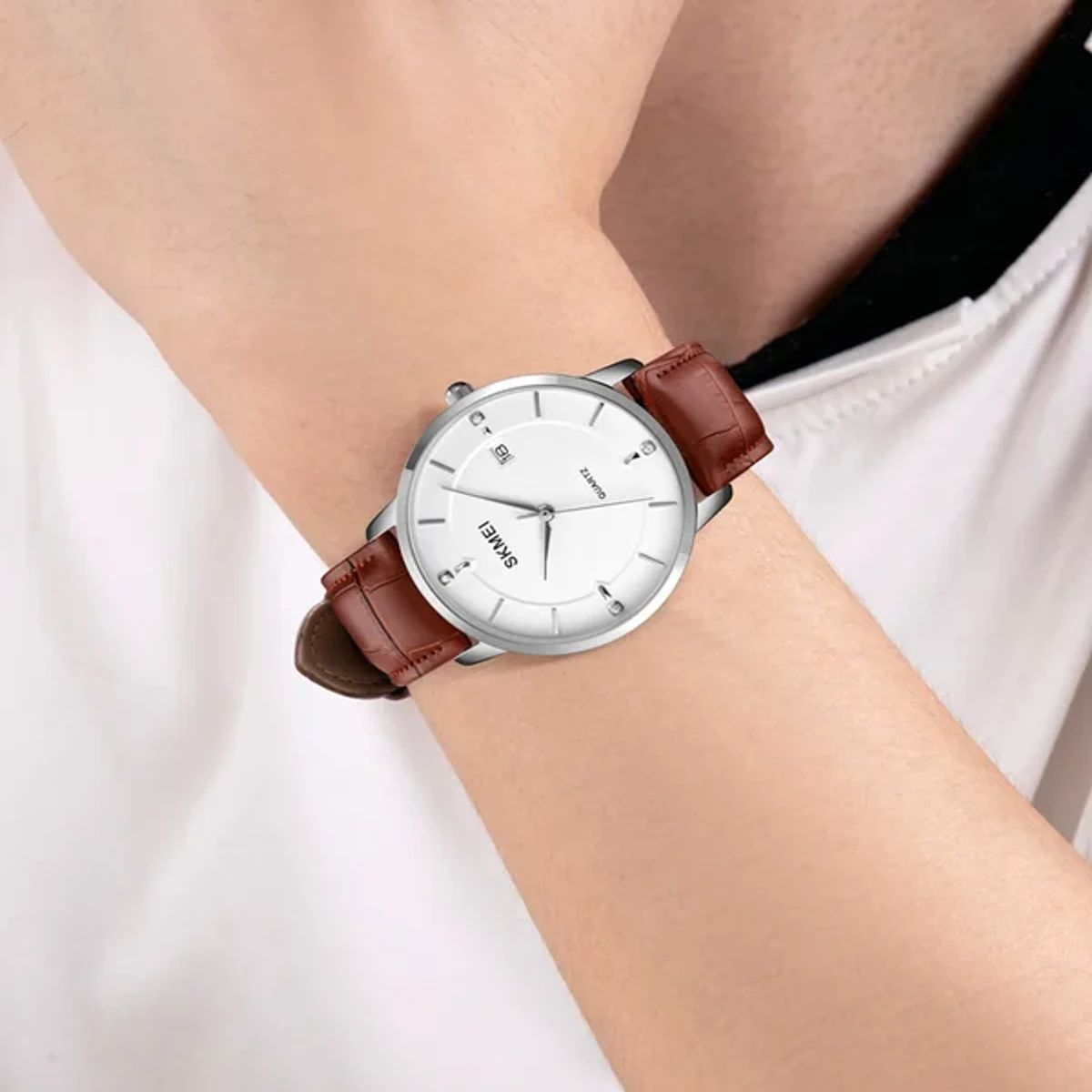 Skmei Simple Men's Watch Men's Business Calendar Waterproof Quartz Leather Belt Watch - Image 4