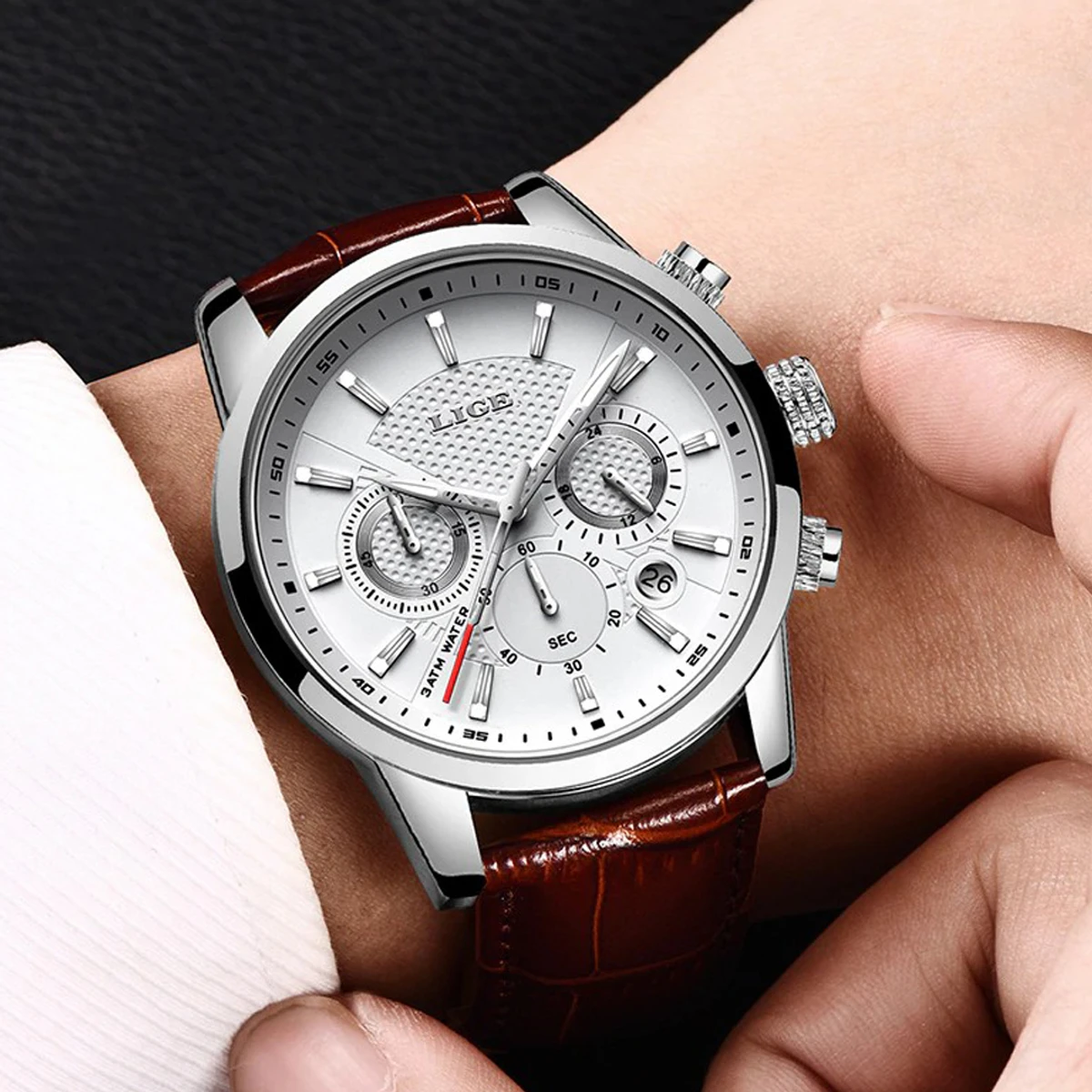 Watches Mens New LIGE Top Brand Luxury Casual Leather Quartz Men's Watch Business Clock Male Sports Waterproof Date Chronograph