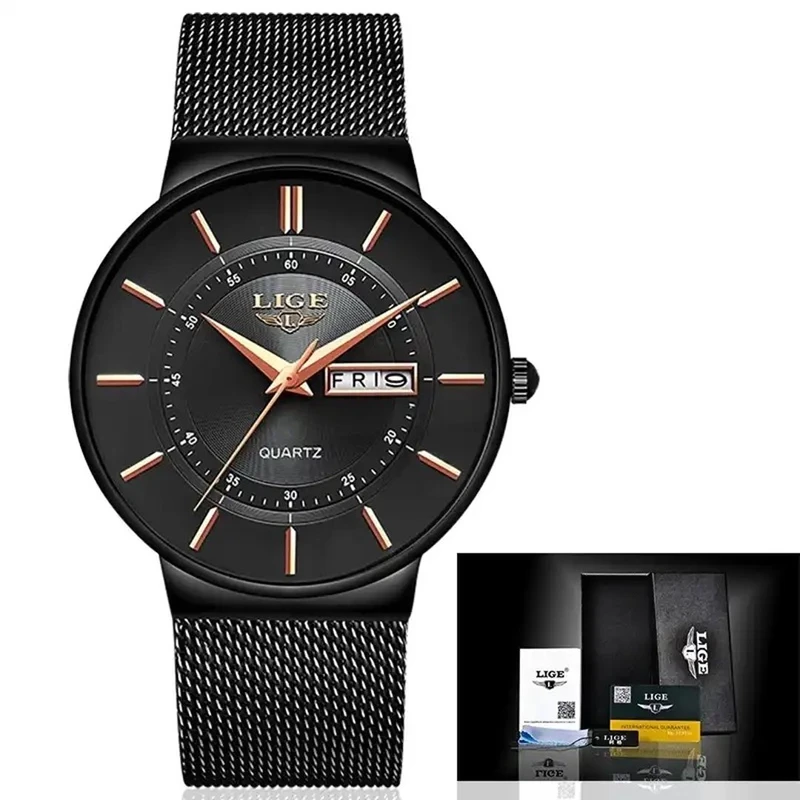 Mens Watches LIGE Top Brand Luxury Waterproof Ultra Thin Date Clock Male Steel Strap Casual Quartz Watch Men Sports Wrist Watch - Image 4