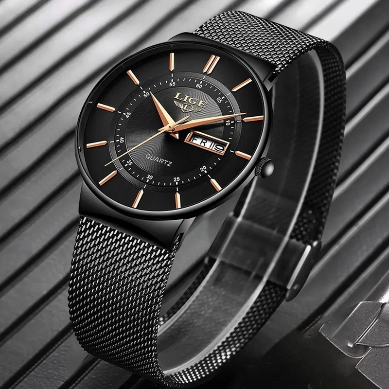 Mens Watches LIGE Top Brand Luxury Waterproof Ultra Thin Date Clock Male Steel Strap Casual Quartz Watch Men Sports Wrist Watch - Image 3