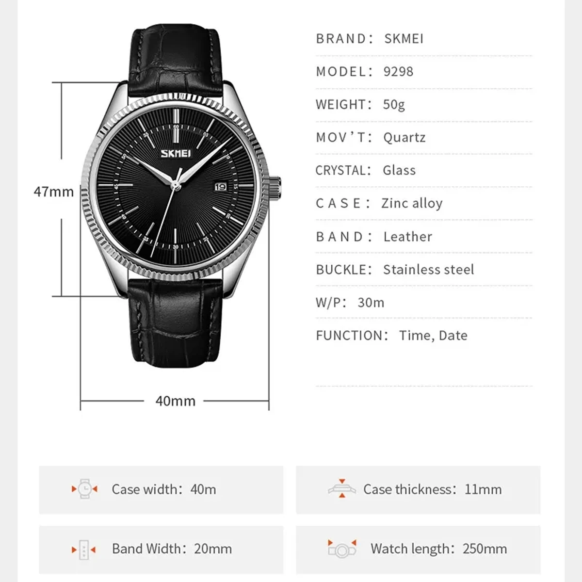 Skmei Casual Single Calendar Belt Men's Quartz Watch Simple Dial Business Men's Watch Watch - Image 5