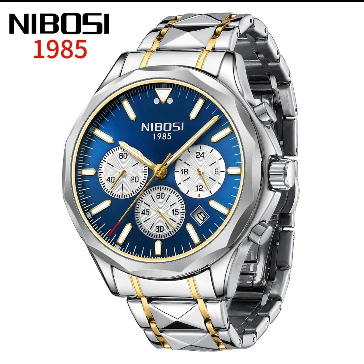 NIBOSI Luxury Men Watch Top Brand Waterproof Luminous Date Chronograph Wristwatch Rhombus Stainless Steel Quartz Watches Reloj