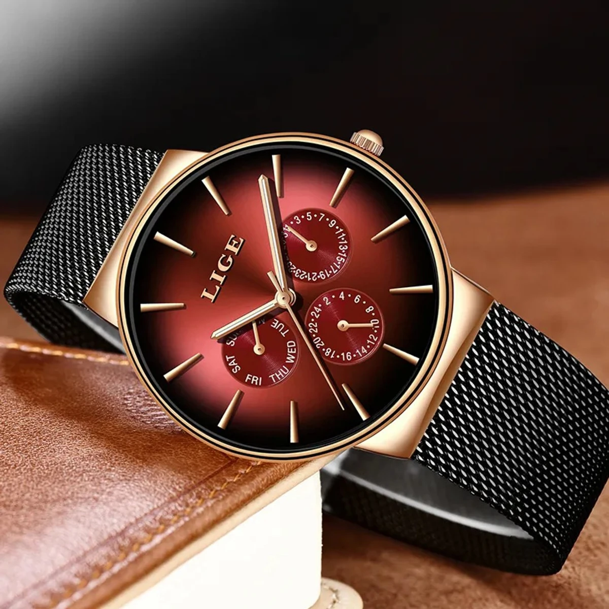 LIGE New Fashion Mens Watches Top Brand Luxury Quartz Watch Men Mesh Steel Waterproof Ultra-thin Wristwatch For Men Sport Clock