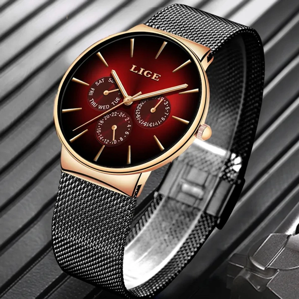 LIGE New Fashion Mens Watches Top Brand Luxury Quartz Watch Men Mesh Steel Waterproof Ultra-thin Wristwatch For Men Sport Clock - Image 3