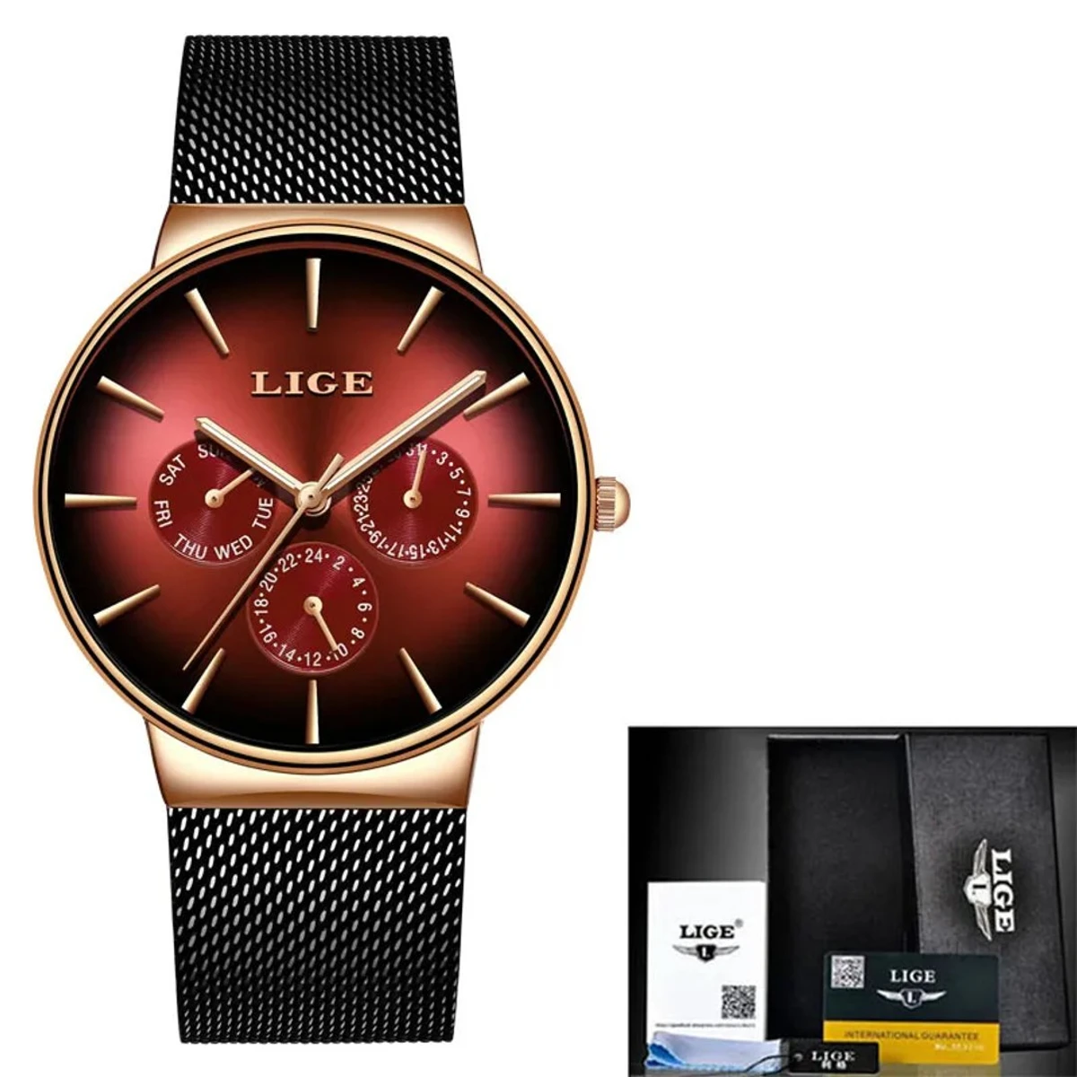 LIGE New Fashion Mens Watches Top Brand Luxury Quartz Watch Men Mesh Steel Waterproof Ultra-thin Wristwatch For Men Sport Clock - Image 4