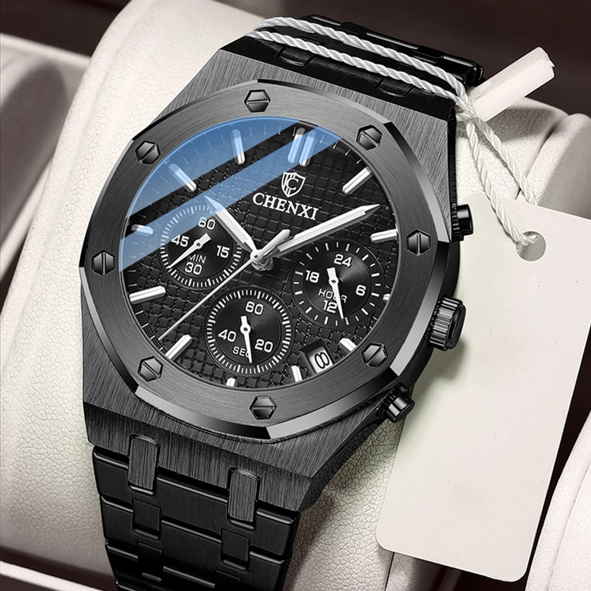 Chronograph Men Watches Stainless Steel Silver Waterproof Watch For Male Multi Function Calendar Brand Business Clock