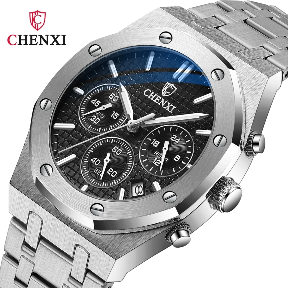 Chronograph Men Watches Stainless Steel Silver Waterproof Watch For Male Multi Function Calendar Brand Business Clock - Image 3