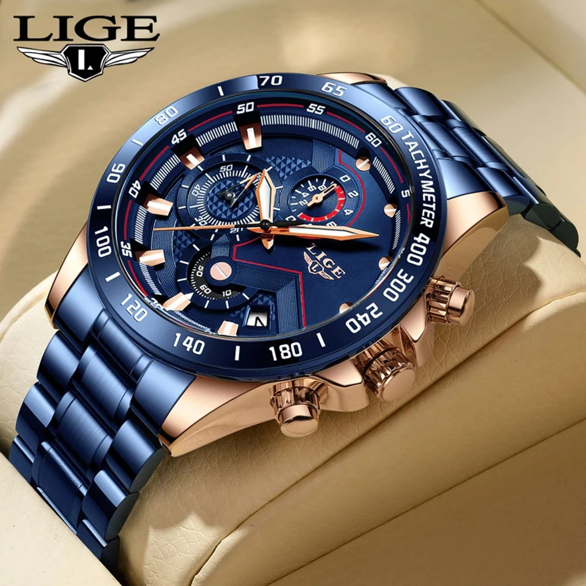 LIGE Men Watches Top Brand Luxury Stainless Steel Blue Waterproof Quartz Watch Men Fashion Chronograph Male Sport Military Watch