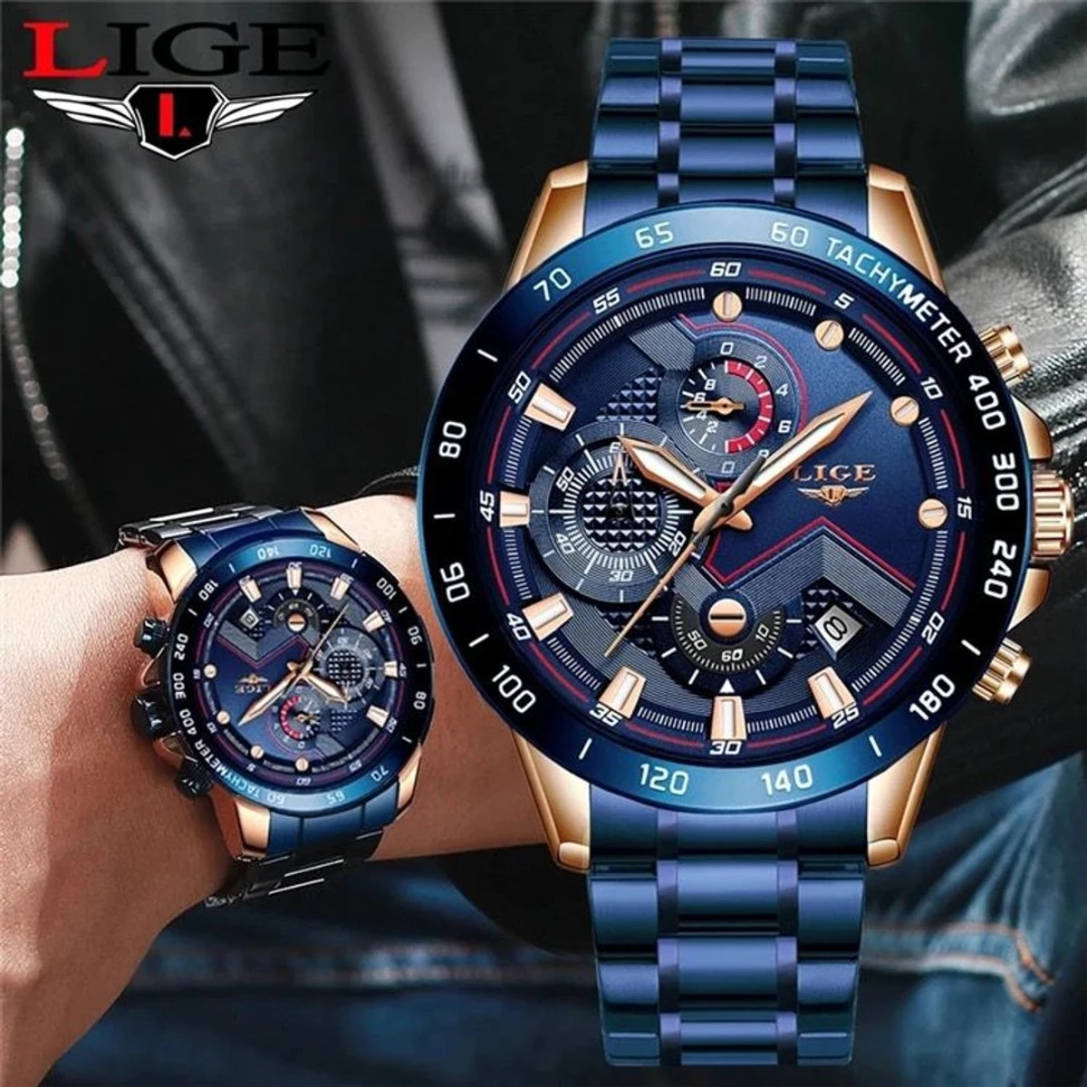 LIGE Men Watches Top Brand Luxury Stainless Steel Blue Waterproof Quartz Watch Men Fashion Chronograph Male Sport Military Watch