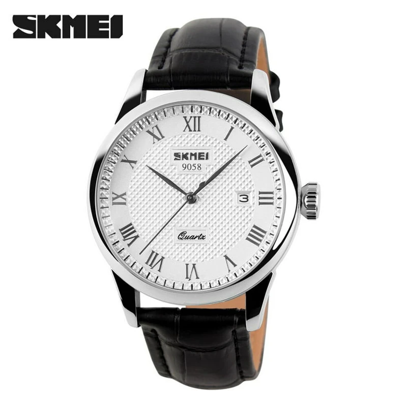 SKMEI 9058 Brand Lovers Quartz Watch Love Witness Time Watches Men Fashion Casual Leather Strap Waterproof Wristwatches