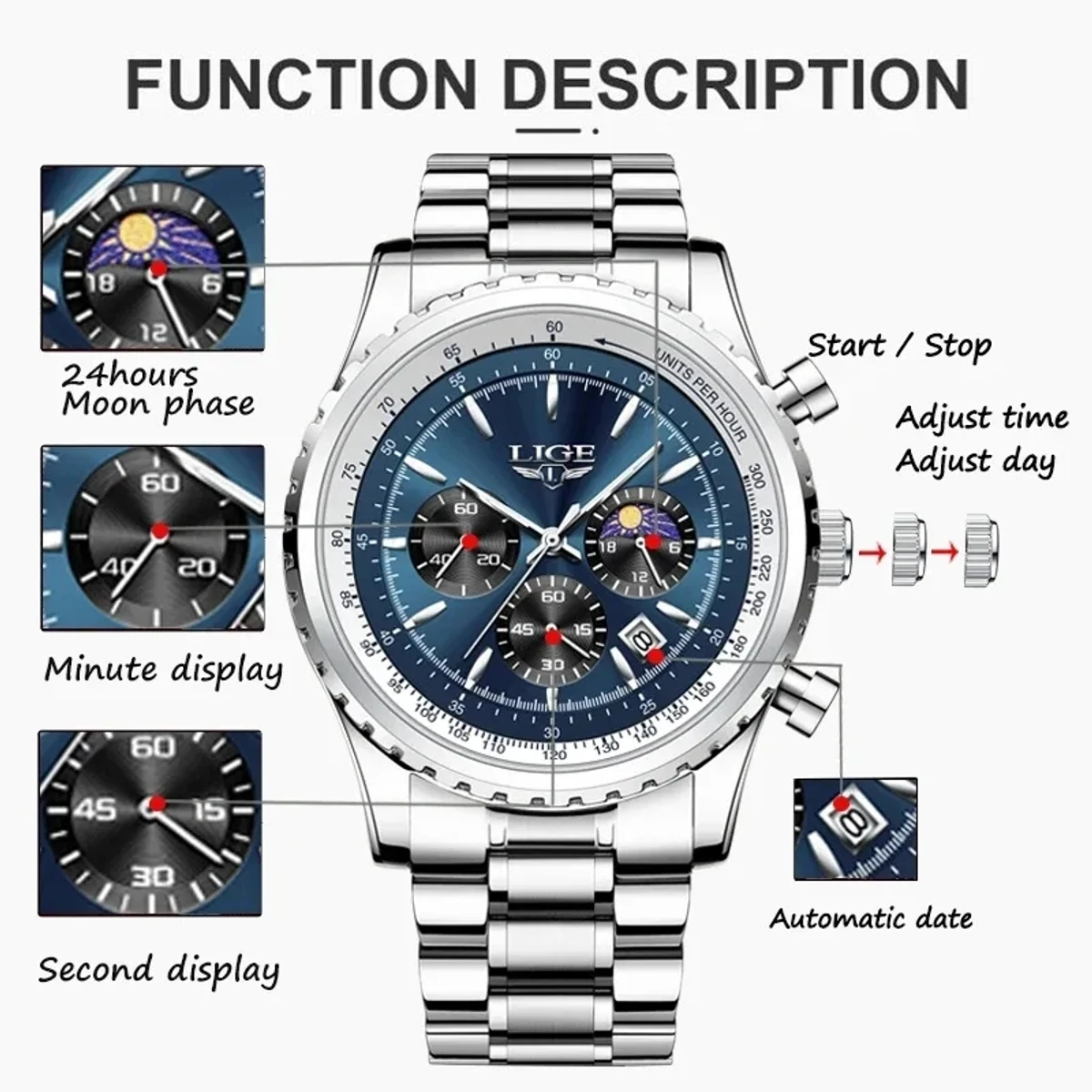 LIGE New Top Brand Luxury Men Watch Quartz Man Watches Waterproof Luminous Watch for Men Date Chronograph Sport Wristwatch + Box - Image 5