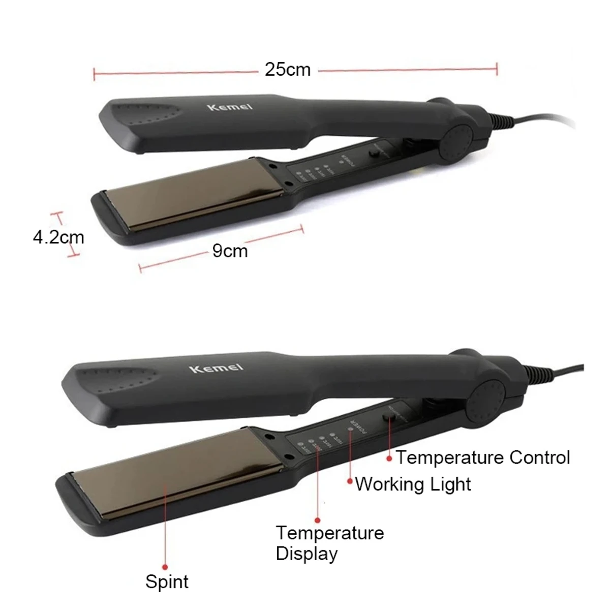 KM-329 Professional Electric Hair Straightener Flat Iron Clip Styling Tool