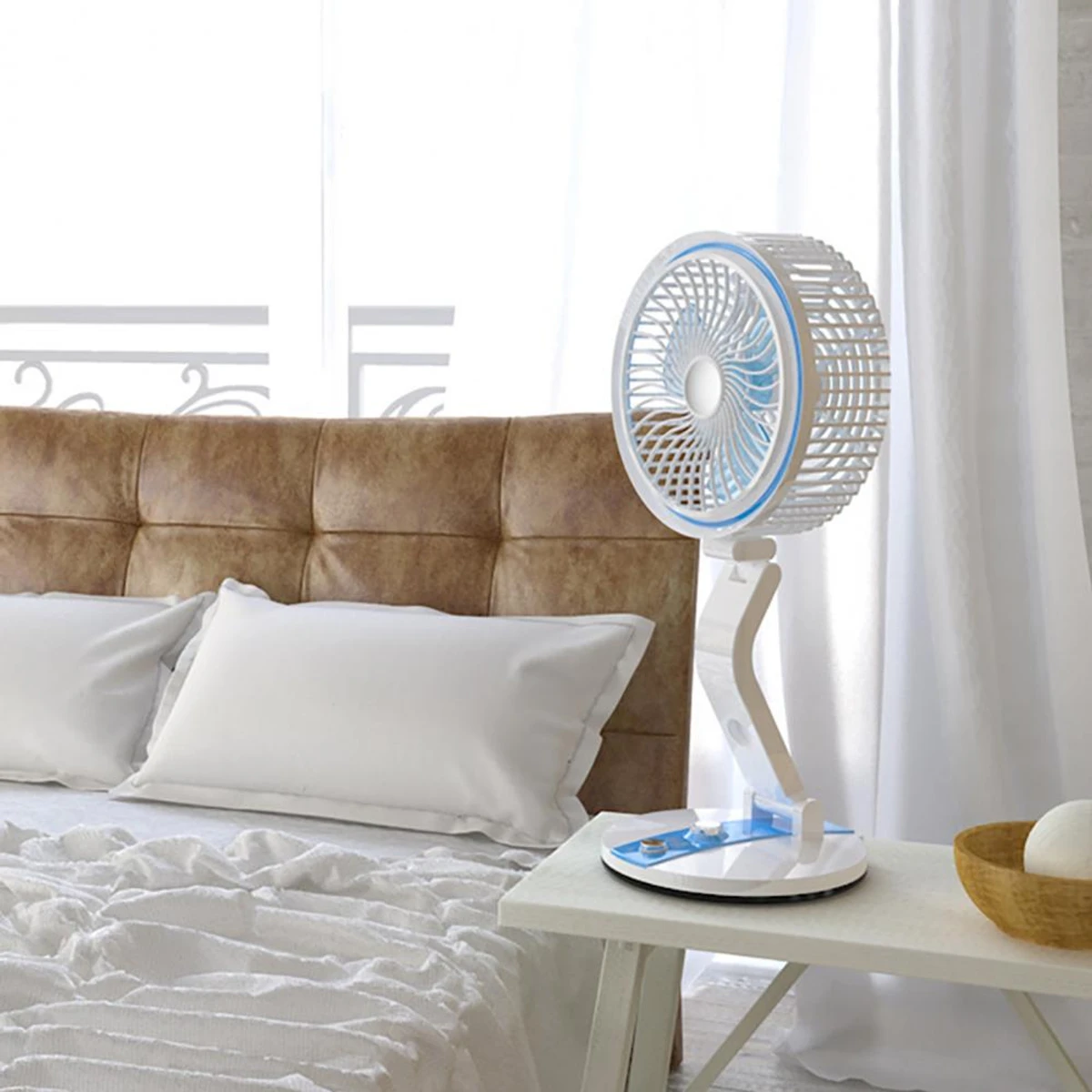 Rechargeable Folding Table Fan with Led Light