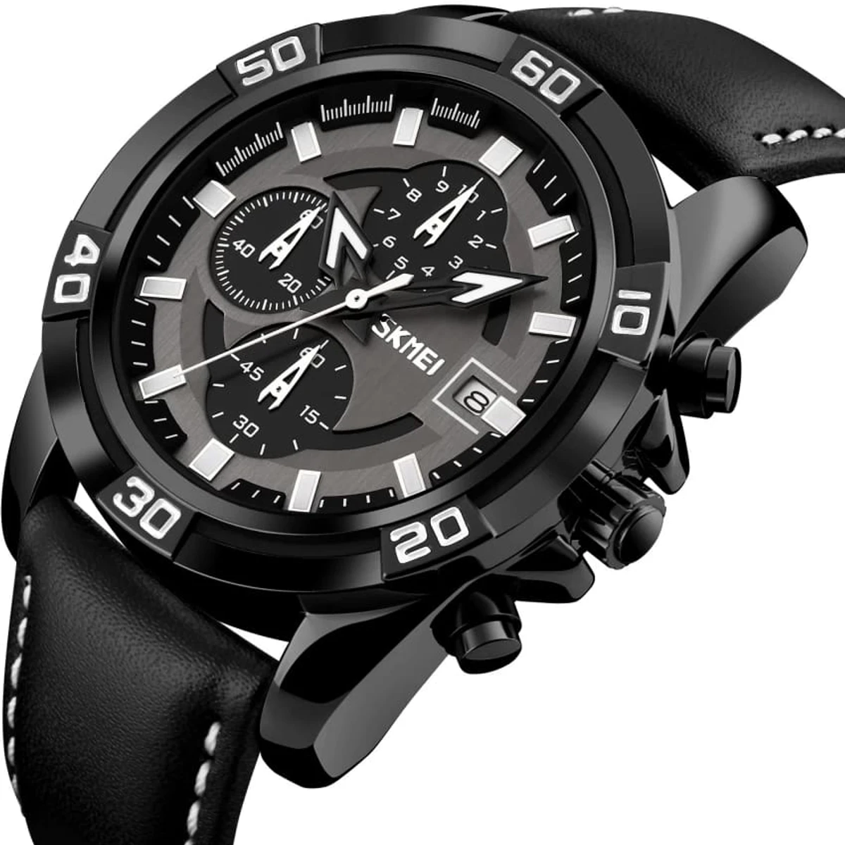 SKMEI 9156 Black Fashion Watch For Men Leather Top Luxury Military Quartz Wristwatches 30M Waterproof