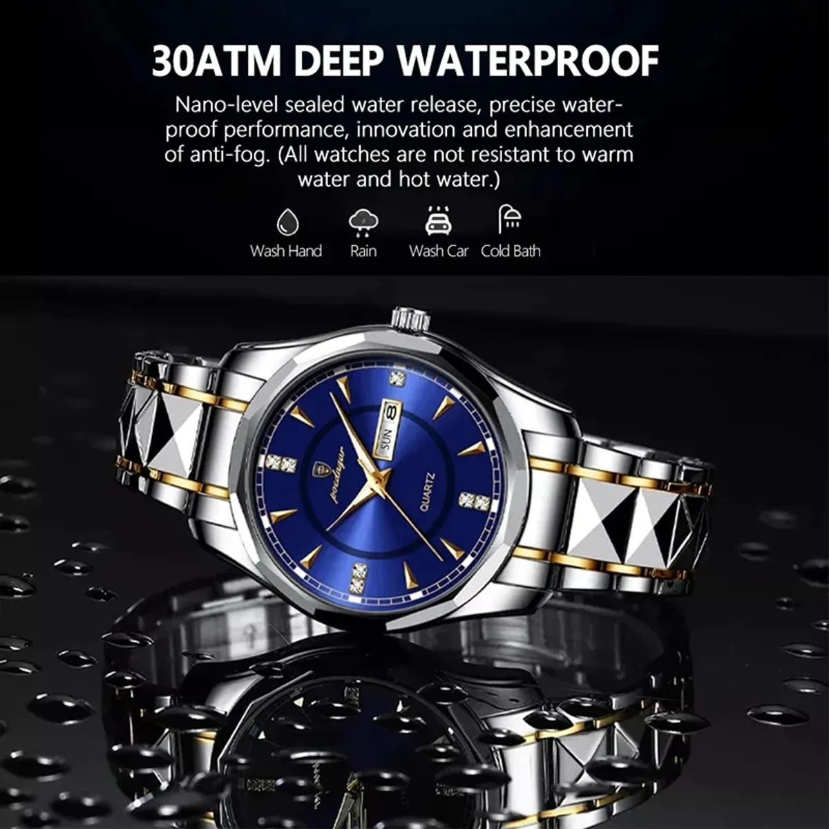 POEDAGAR Top Brand Luxury Man Wristwatch Waterproof Luminous Date Week Men Watches Stainless Steel Quartz Men's Watch Male reloj