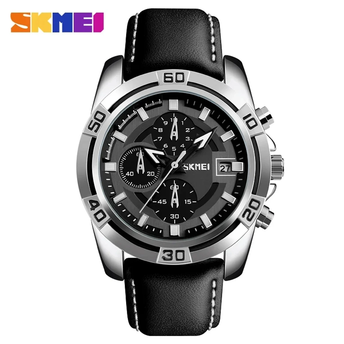 SKMEI 9156 Fashion Watch For Men Leather Top Luxury Military Quartz Wristwatches 30M Waterproof
