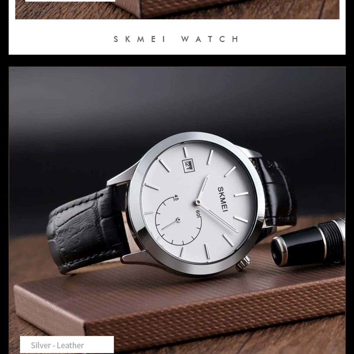 Skmei 1581 Men’s Quartz Leather Belt Watch - White Black
