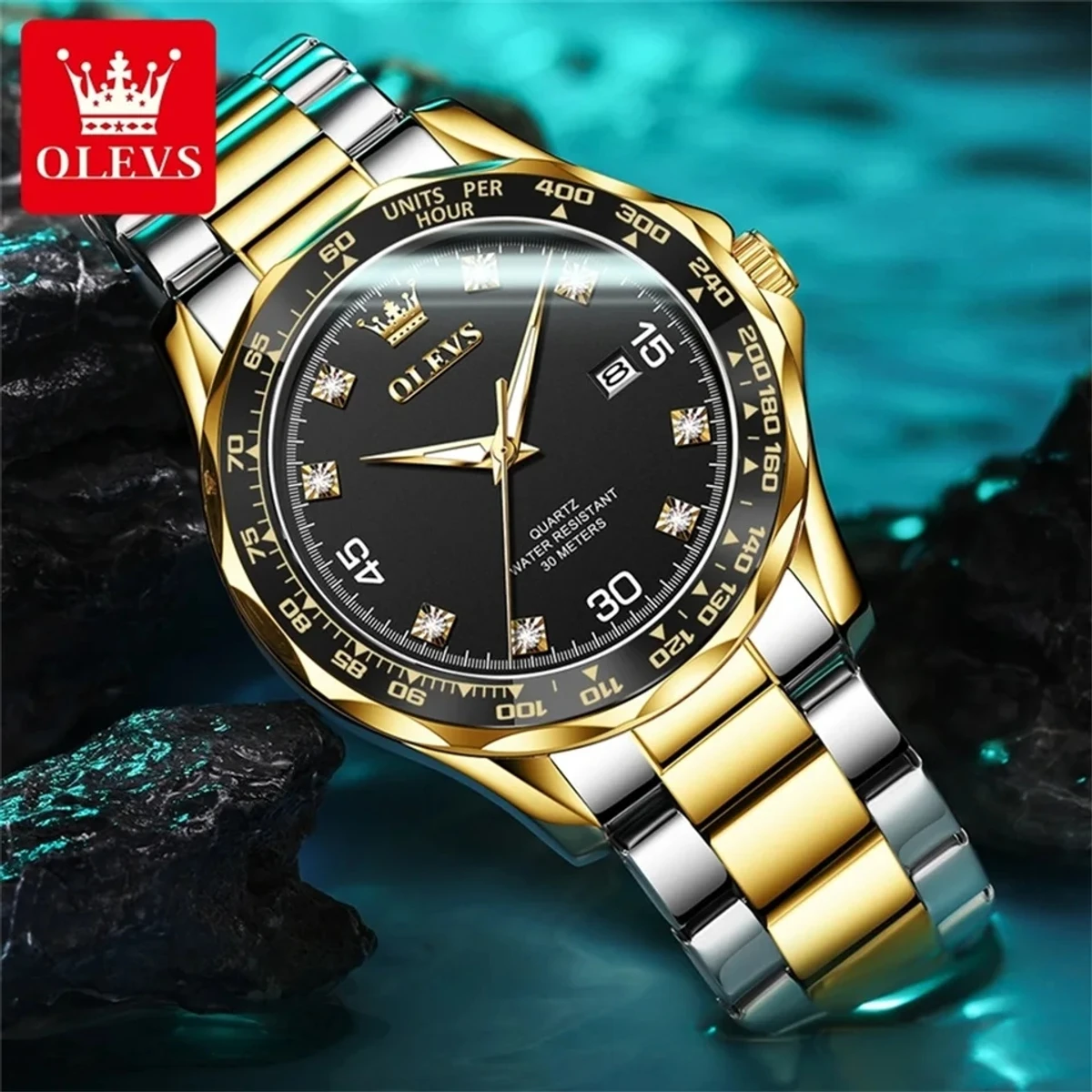 OLEVS 9988 Number Dial Luxury Quartz Watch For Men Original Top Brand Wristwatch Waterproof Luminous Calendar Business Man Watch