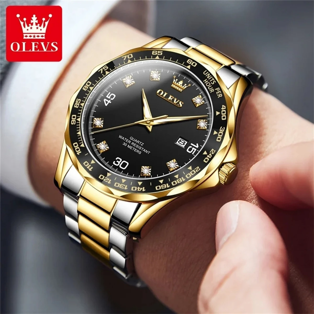 OLEVS 9988 Number Dial Luxury Quartz Watch For Men Original Top Brand Wristwatch Waterproof Luminous Calendar Business Man Watch