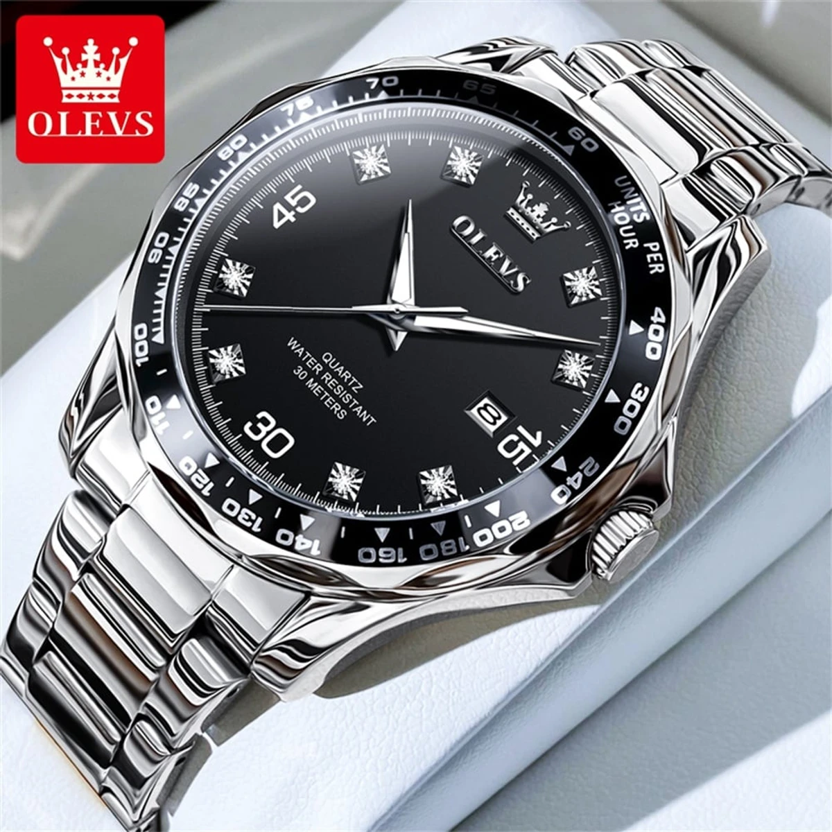 OLEVS 9988 Number Dial Luxury Quartz Watch For Men Original Top Brand Wristwatch Waterproof Luminous Calendar Business Man Watch
