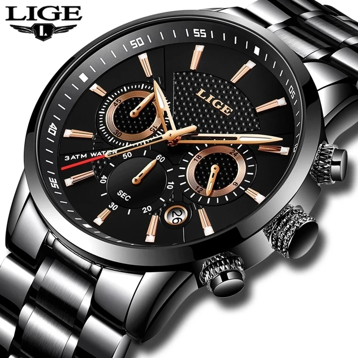 LIGE 9866 Luxury  Multi-functional chronograph Watch