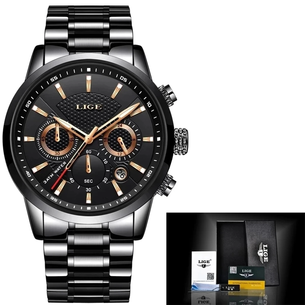 LIGE 9866 Luxury  Multi-functional chronograph Watch