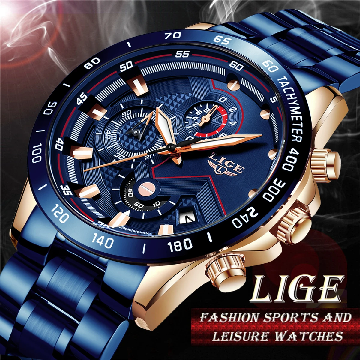 LIGE 9982 Men's Blue Fashion