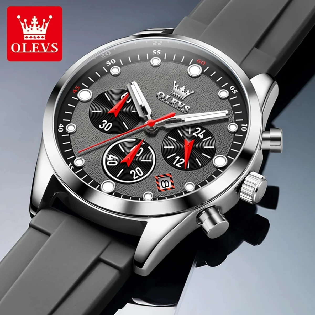 OLEVS 5602 Top Luxury Quartz Men’s Watch Silicone Strap Multifunctional Timing Code Classic Luminous Waterproof Men’s Watch.