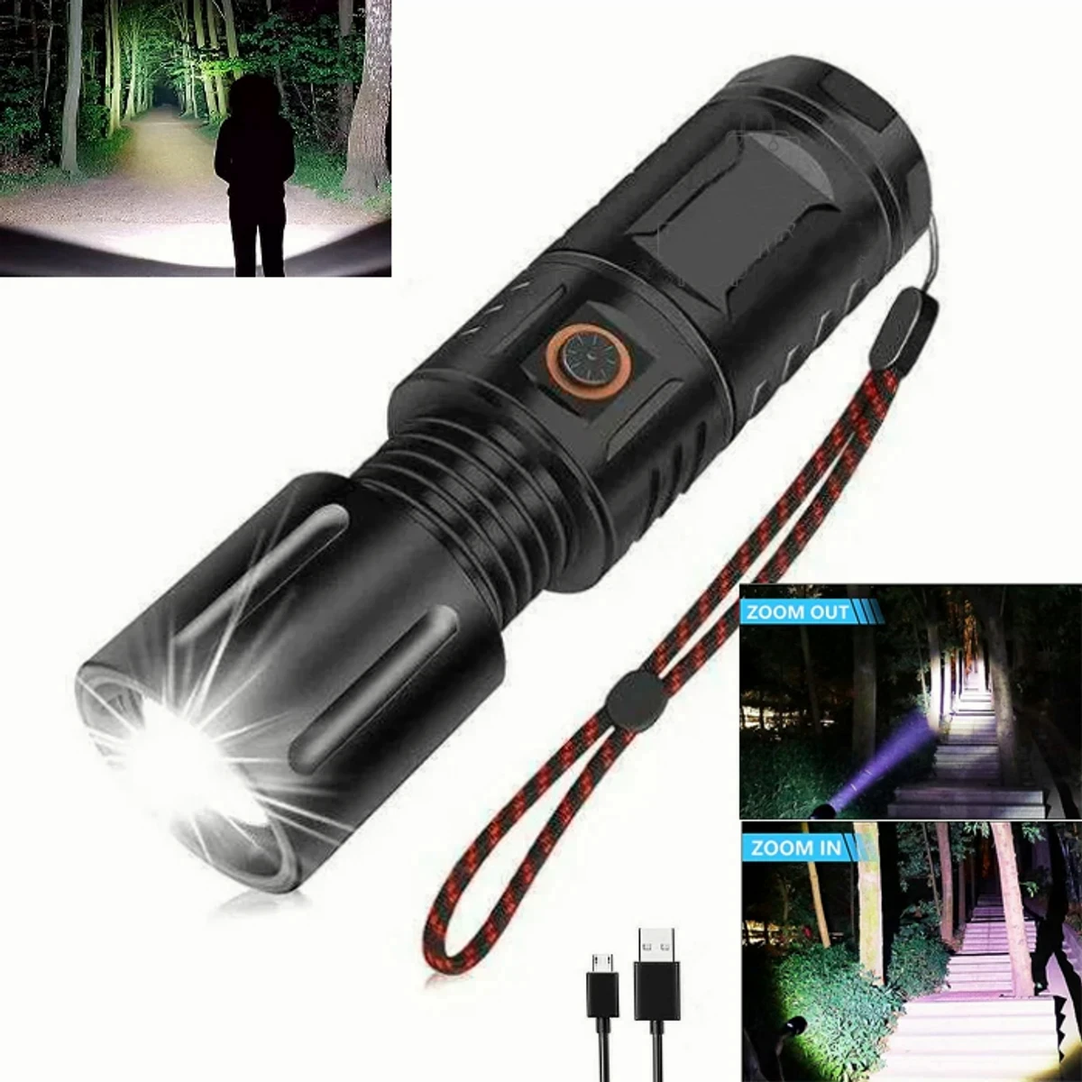 Strong Light Lamp T40 LED Flashlight USB Rechargeable Ultra-Bright Torch High Power Lantern Built-in 3*18650 Lithium Batteries