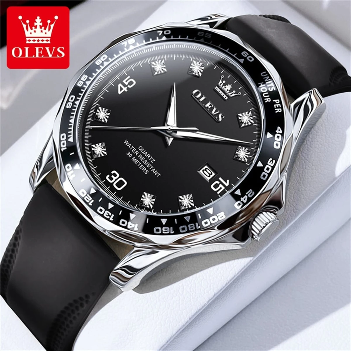 OLEVS 9988 Sport Quartz Watch Rubber Watchband Round-dial Calendar